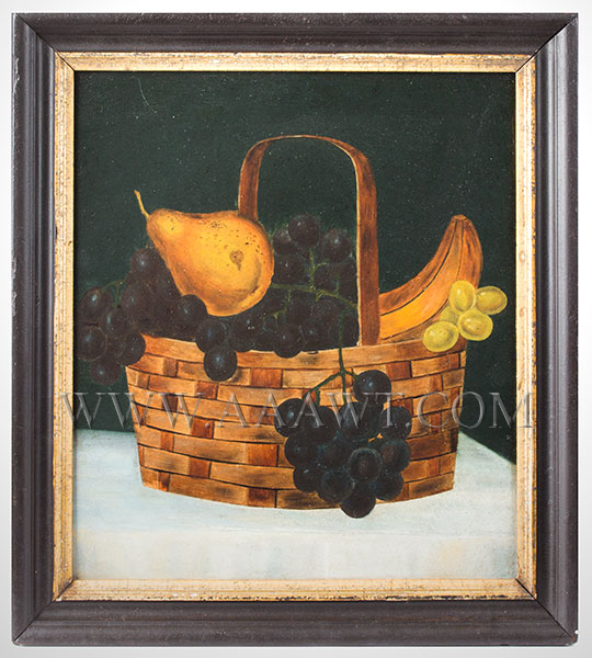 Antique Still Life Painting, Basket of Fruits, Oil on Paperboard
New England, Anonymous
Late 19th Century, entire view